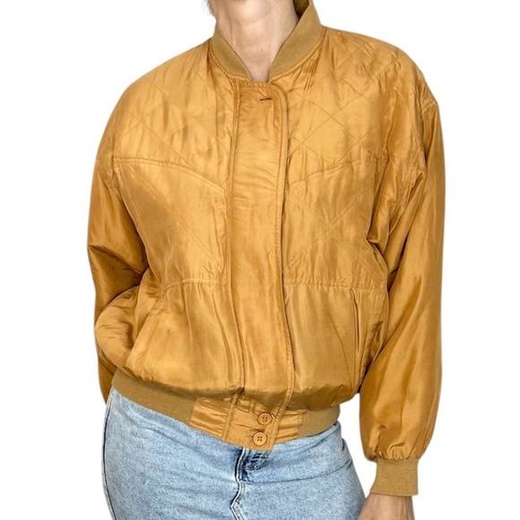Vintage 100% silk orange batwing bomber jacket M - Picture 2 of 14